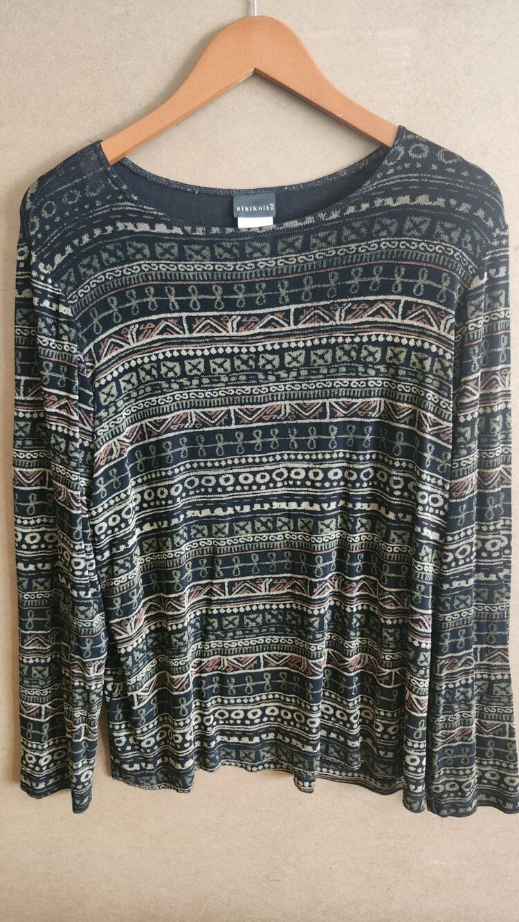 Vintage Citiknit Womens Top Large Slinky Knit Geometric Tribal Aztec Wt105